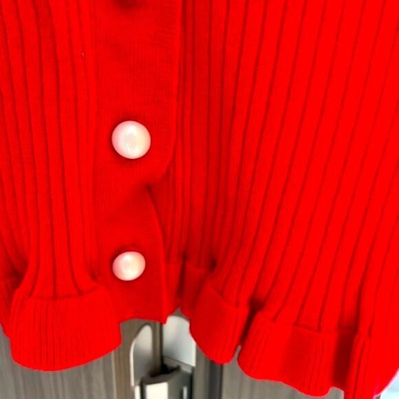 Commense Red Ribbed Button-Up Cardigan - Picture 5 of 10